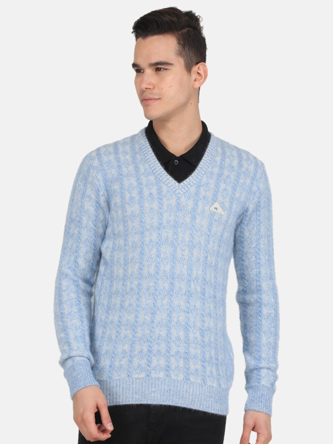 

Monte Carlo V-Neck Checked Angoora Pullover Sweaters, Blue