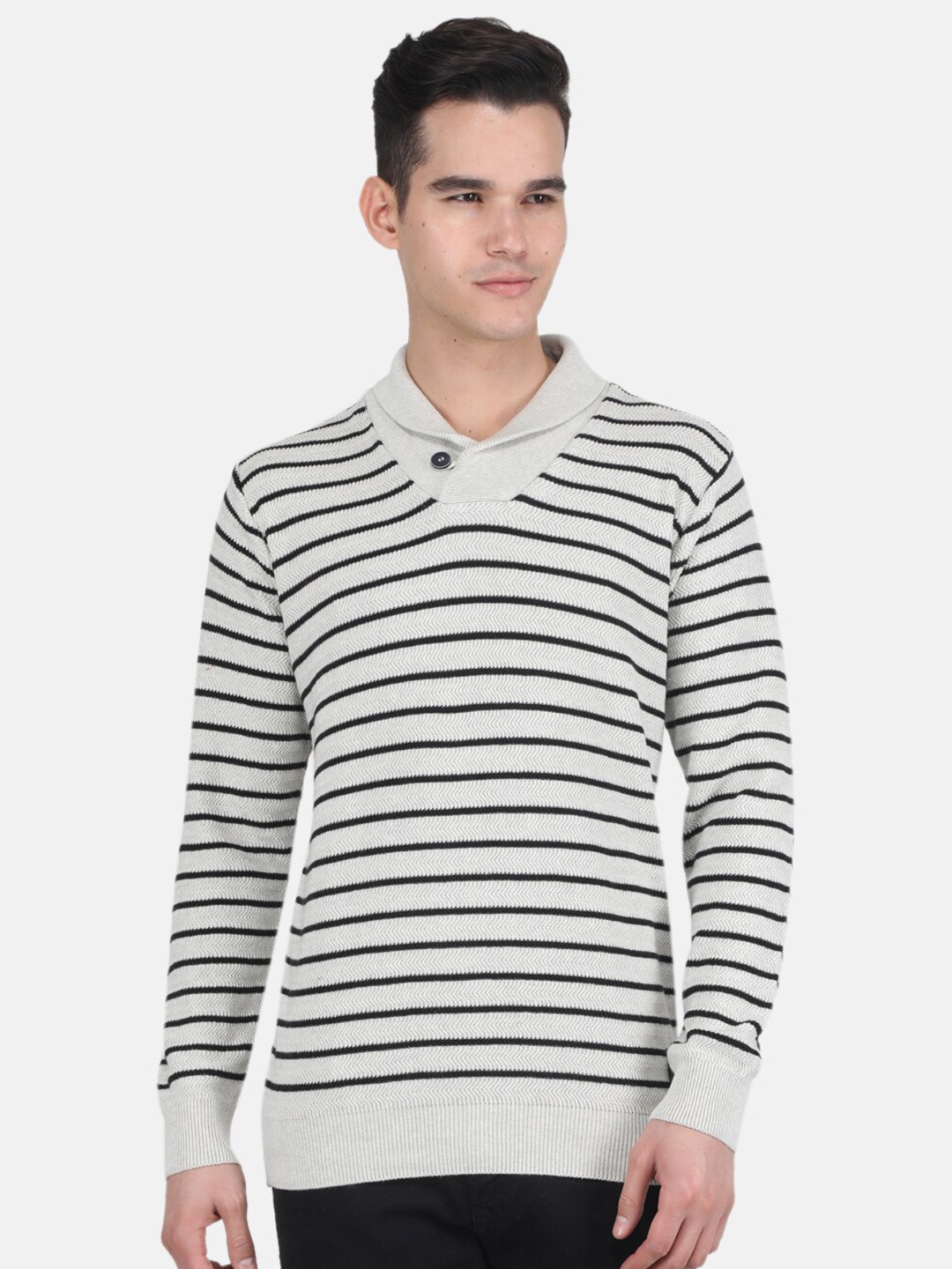 

Monte Carlo Men Striped Cotton Pullover, Off white