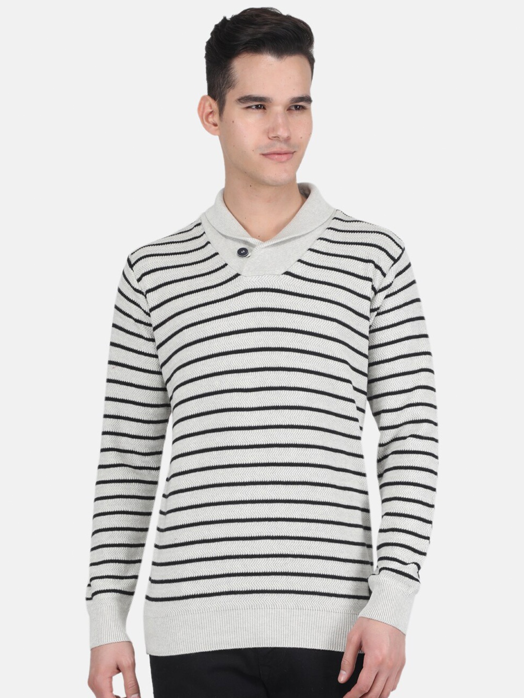 

Monte Carlo Men Striped Cotton Pullover, Off white