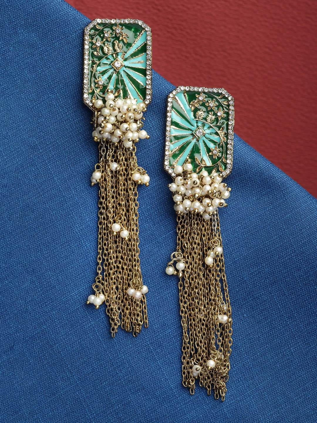 

Shining Diva Oxidised Classic Drop Earrings, Green