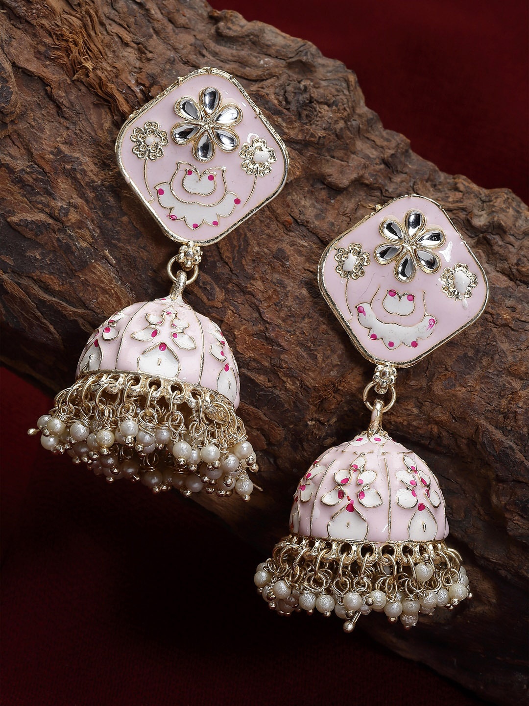 

Shining Diva Gold-Plated Classic Jhumkas Earrings, Pink