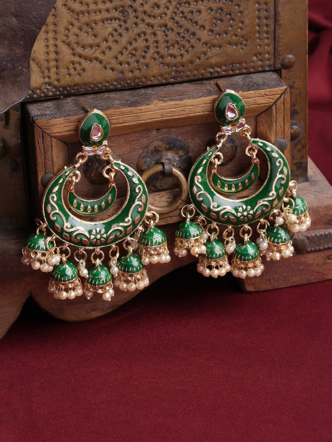 

Shining Diva Gold Plated Classic Chandbalis Earrings, Green