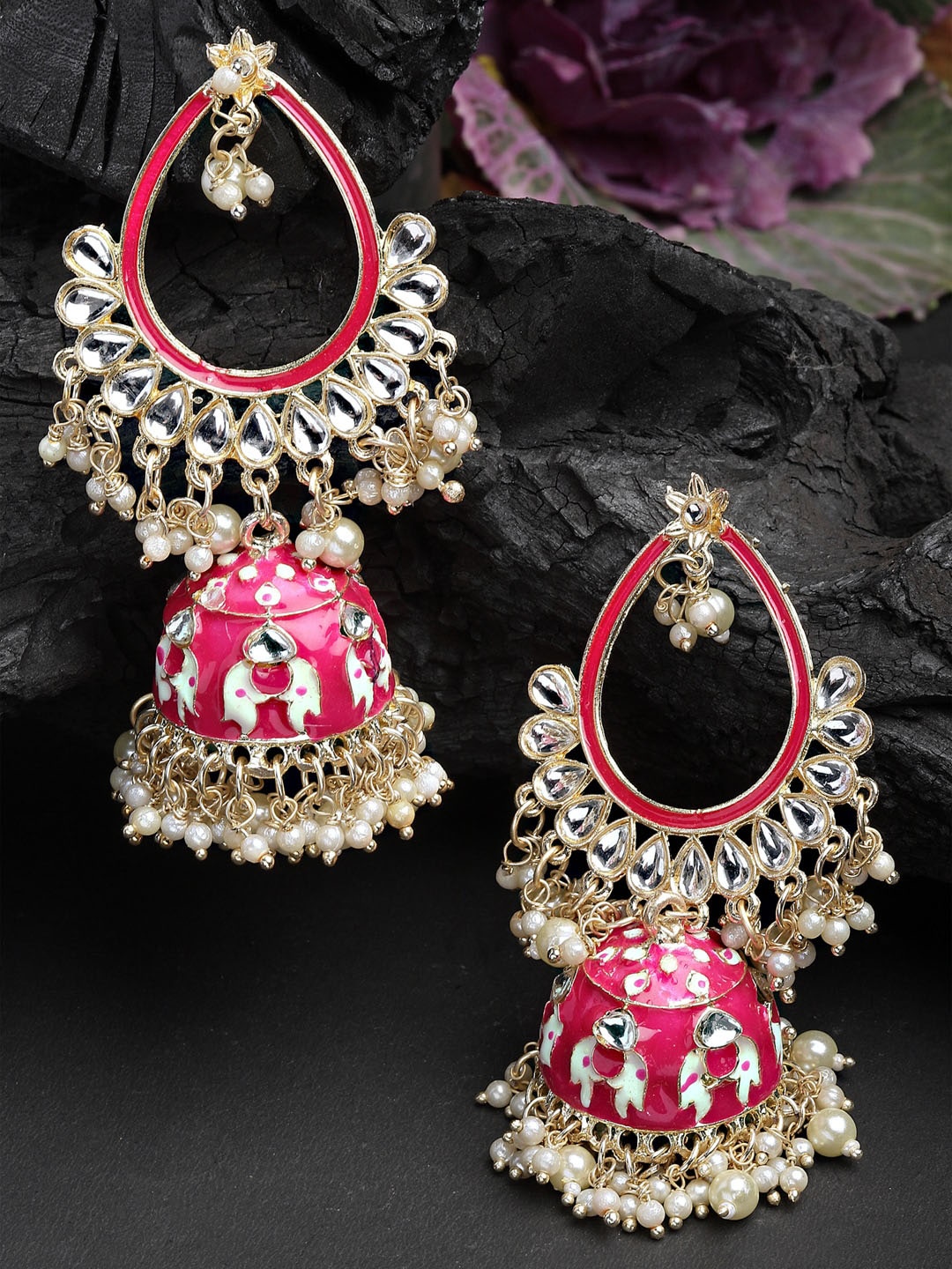 

Shining Diva Classic Jhumkas Earrings, Pink
