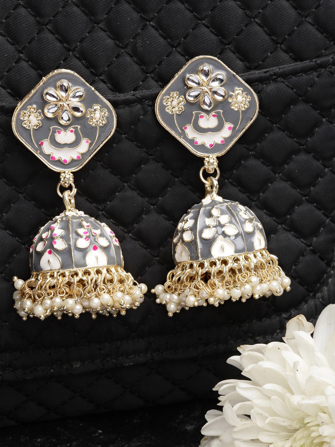 

Shining Diva Women Gold-Plated Classic Jhumkas Earrings, Grey