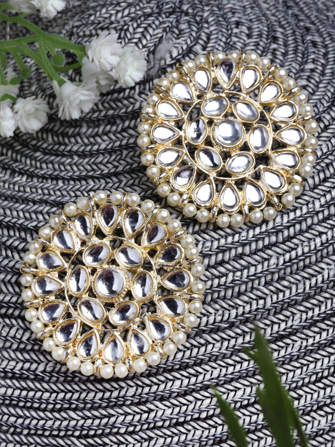 

Shining Diva Gold Plated Classic Pearl Studded Studs Earrings, White
