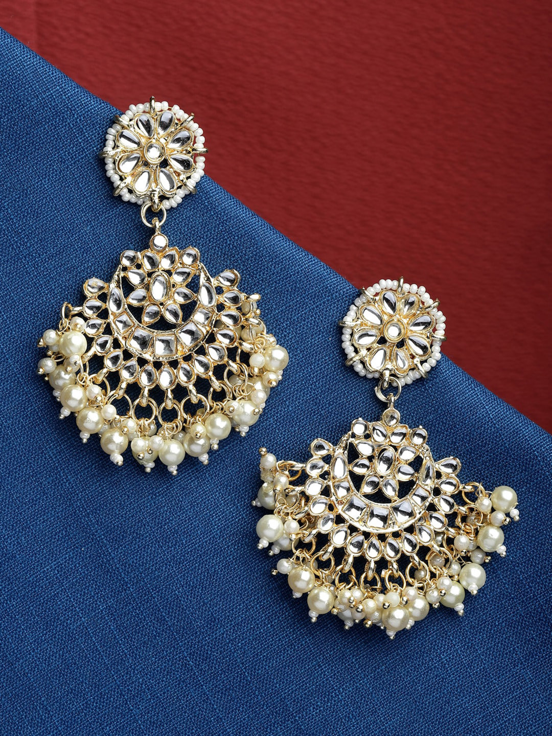

Shining Diva Women Gold-Plated Classic Chandbalis Earrings, White