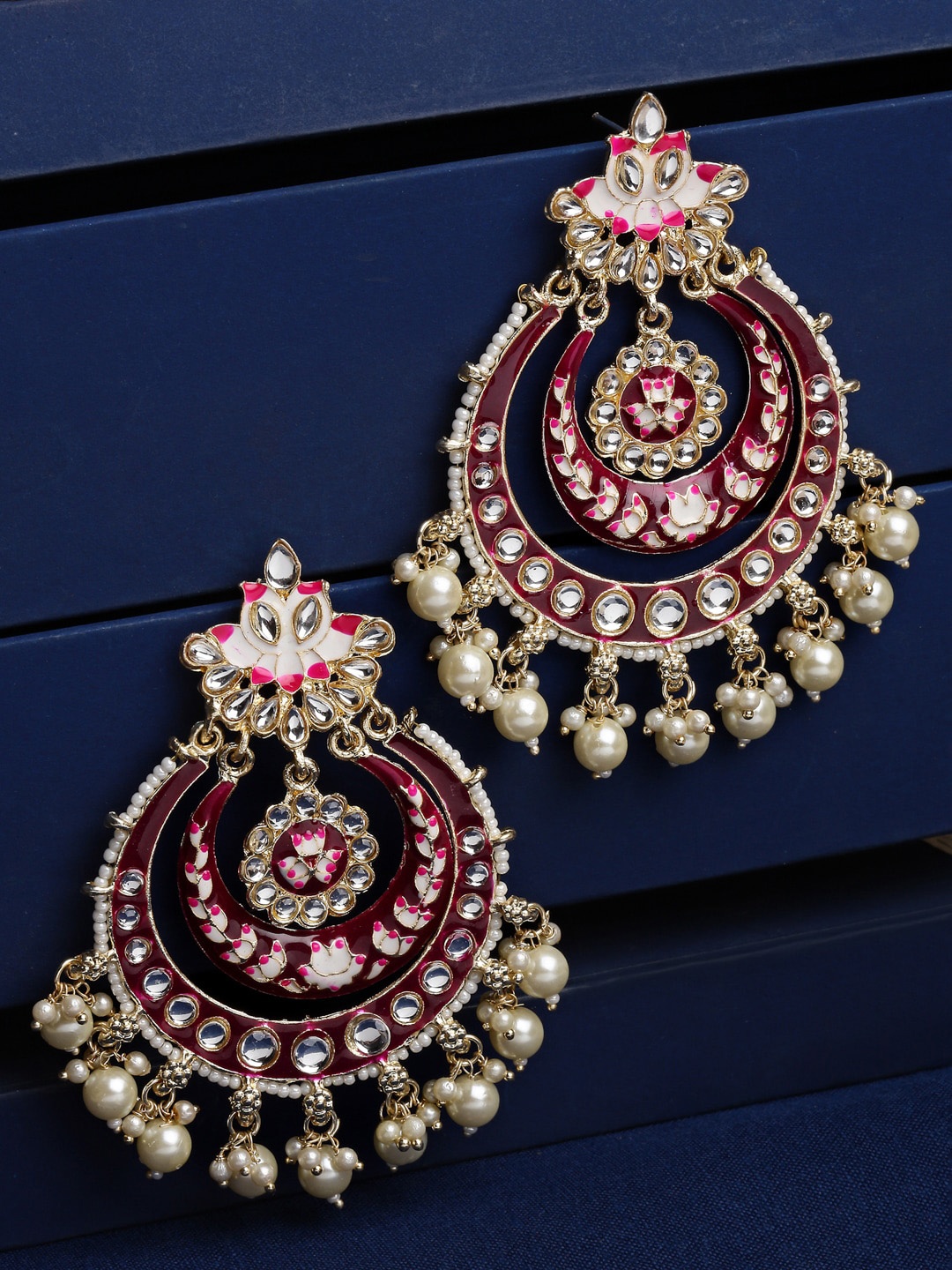 

Shining Diva Gold Plated Classic Chandbalis Earrings, Maroon