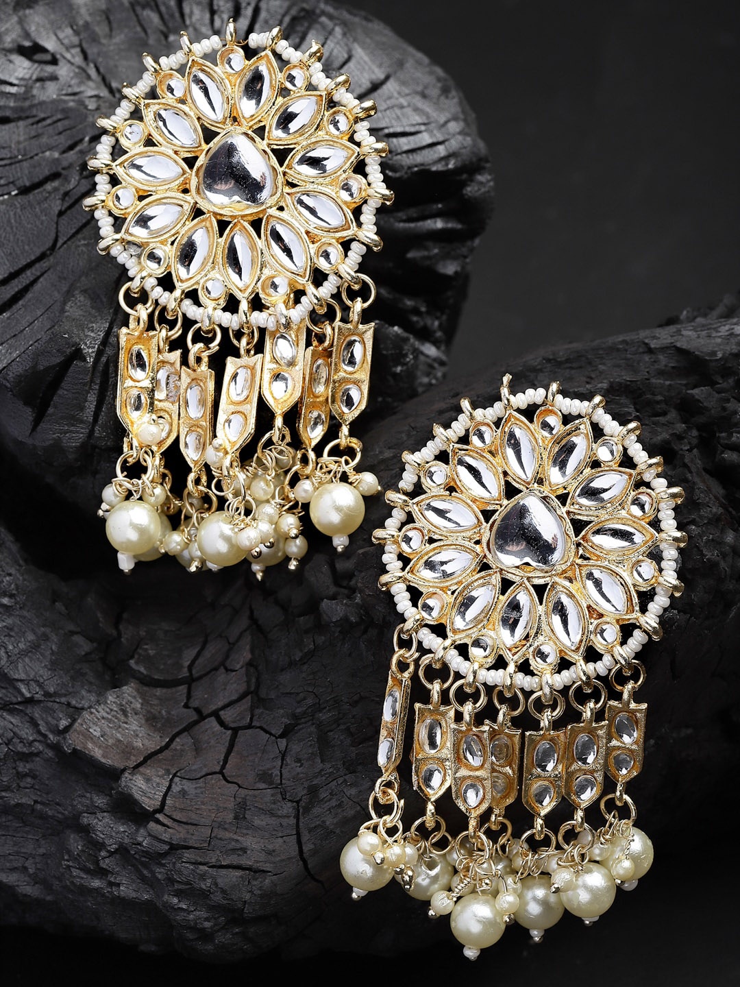 

Shining Diva Gold-Plated Classic Drop Earrings, White