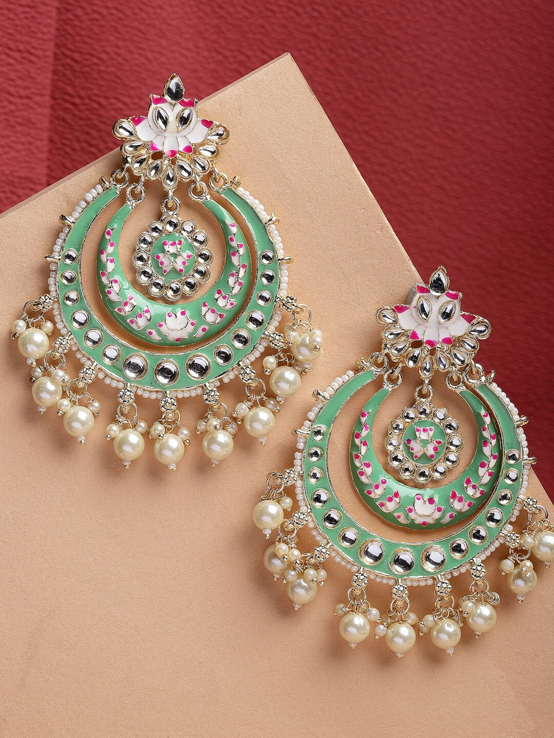 

Shining Diva Gold-Plated Classic Chandbalis Earrings, Sea green