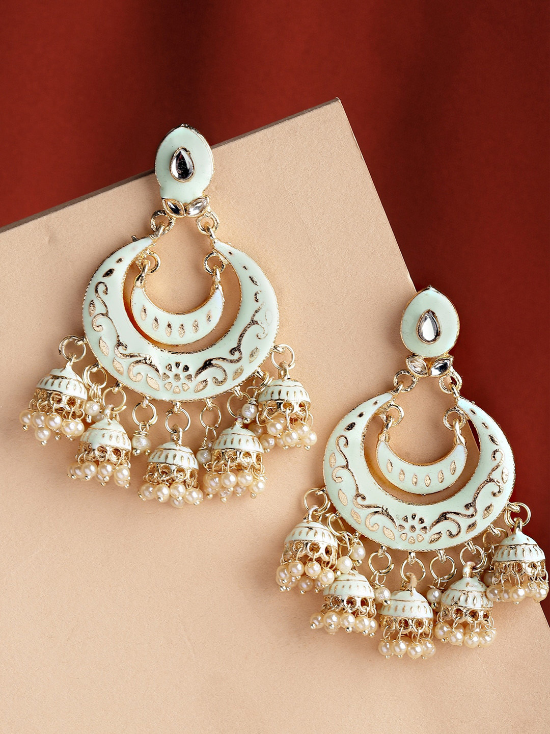 

Shining Diva Gold-Plated Classic Chandbalis Earrings, Sea green