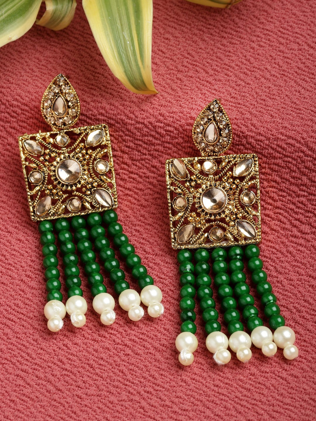 

Shining Diva Women Gold-Plated Classic Drop Earrings, Green