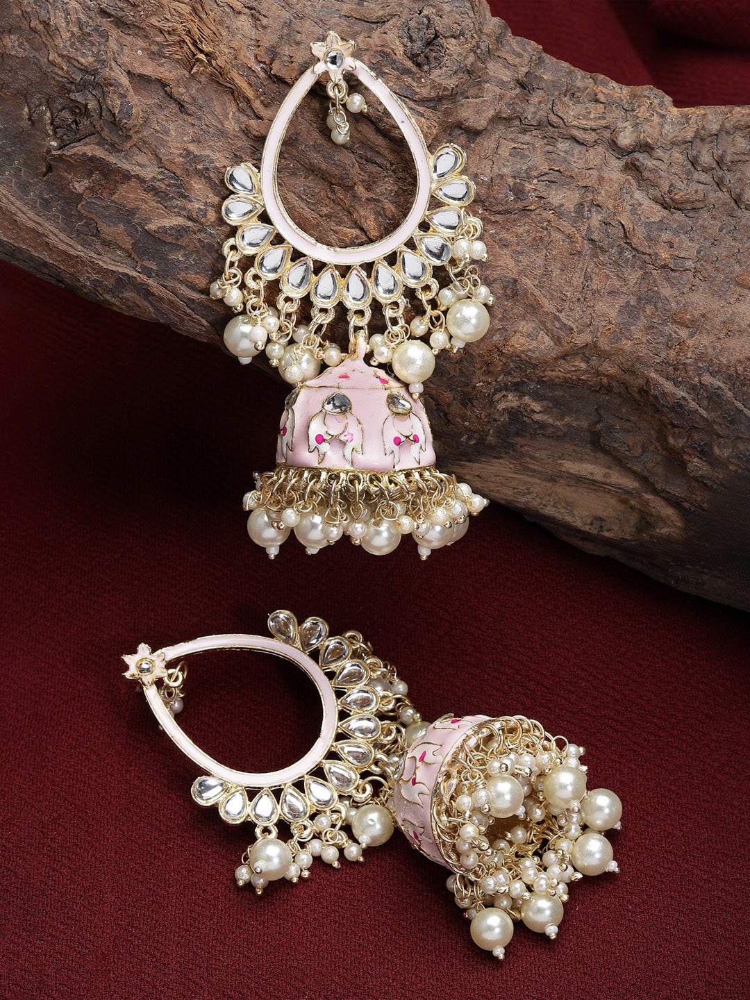 

Shining Diva Gold-Plated Classic Jhumkas Earrings, Pink