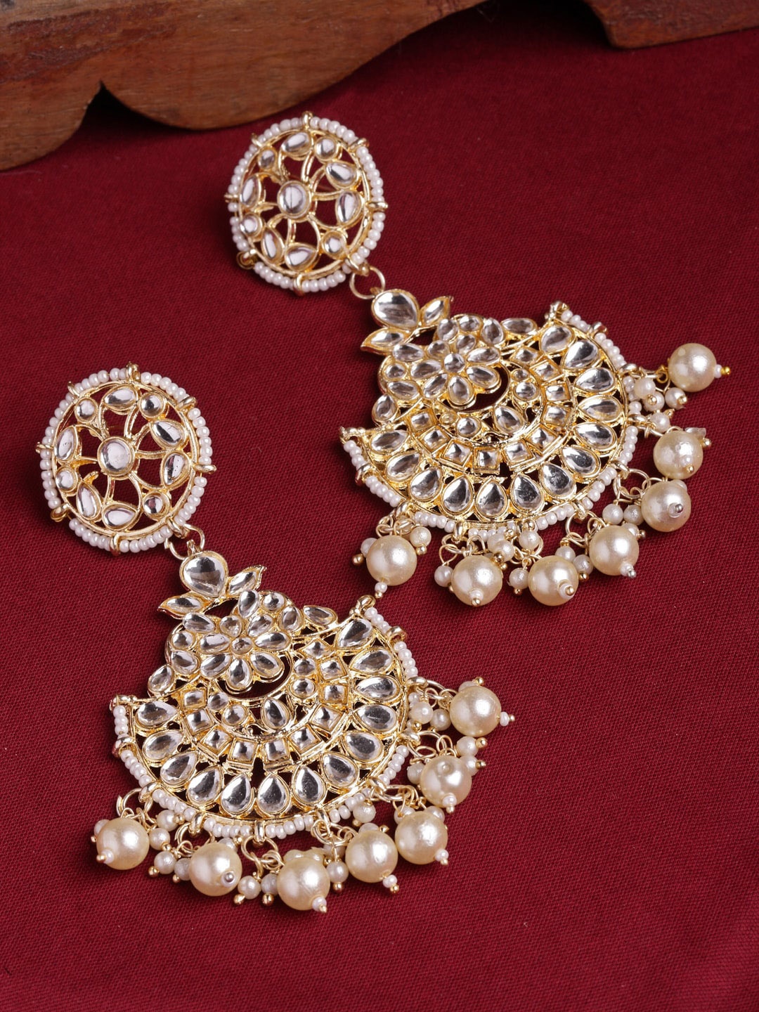 

Shining Diva Women Gold-Plated Classic Chandbalis Earrings, White