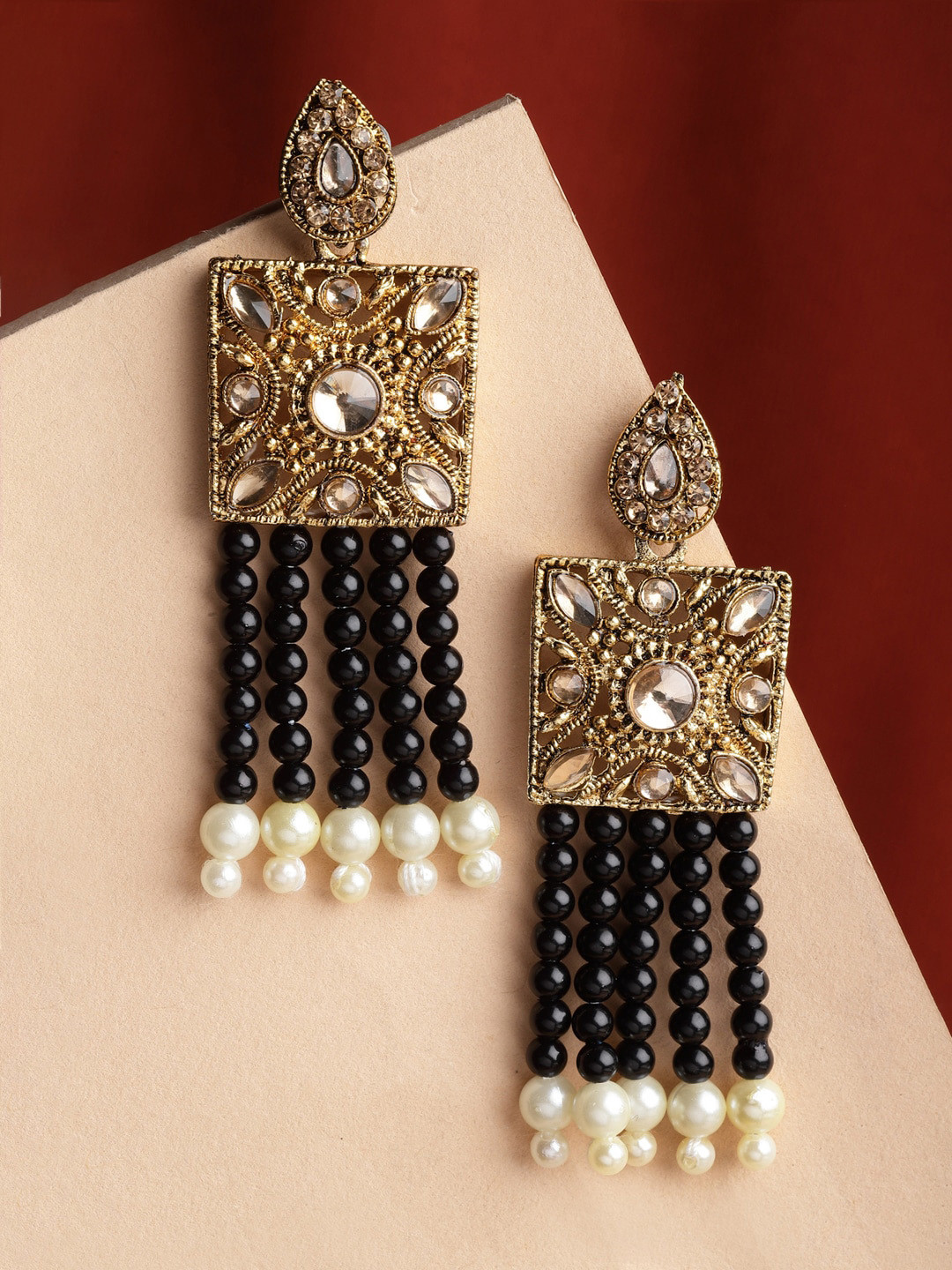 

Shining Diva Women Gold-Plated Classic Drop Earrings, Black