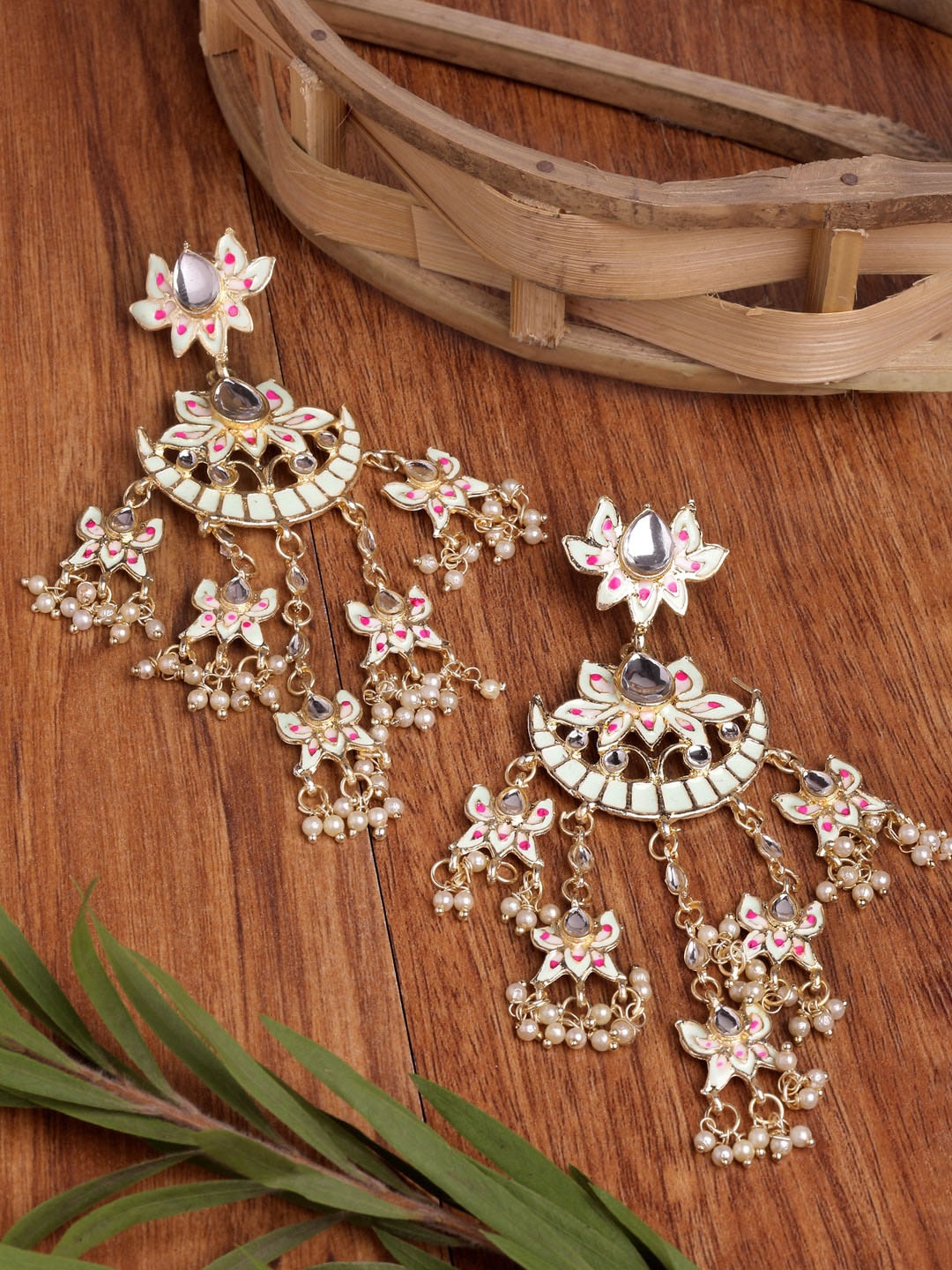 

Shining Diva Gold-Plated Classic Chandbalis Earrings, White