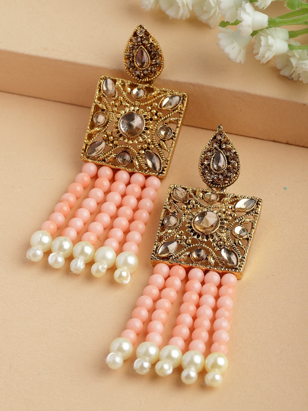 

Shining Diva Gold-Plated Classic Drop Earrings, Peach