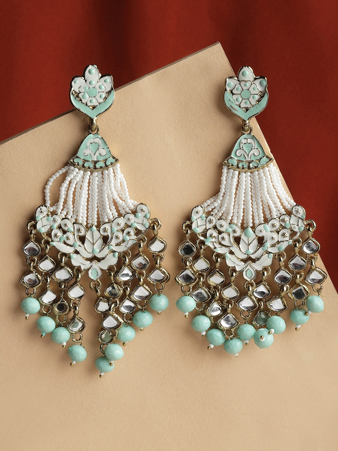 

Shining Diva Gold-Plated Beaded Classic Drop Earrings, Sea green