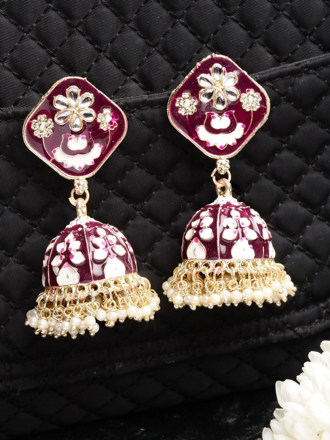 

Shining Diva Gold Plated Classic Jhumkas Earrings, Maroon