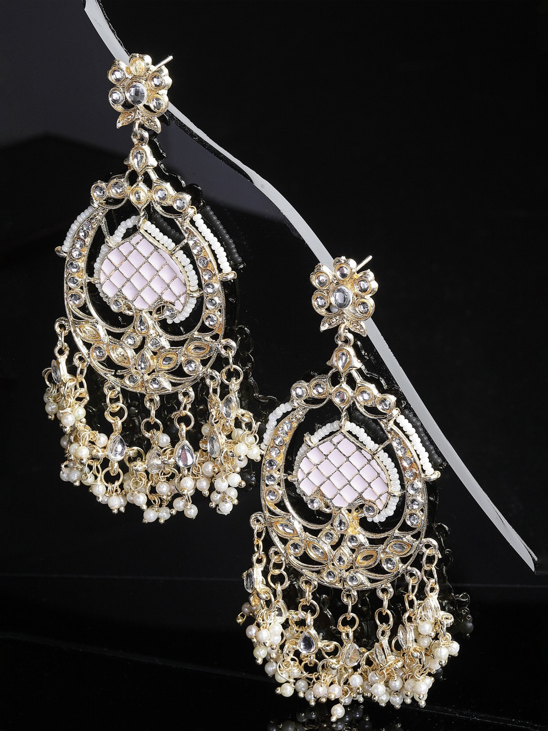 

Shining Diva Gold-Plated Classic Drop Earrings, Pink