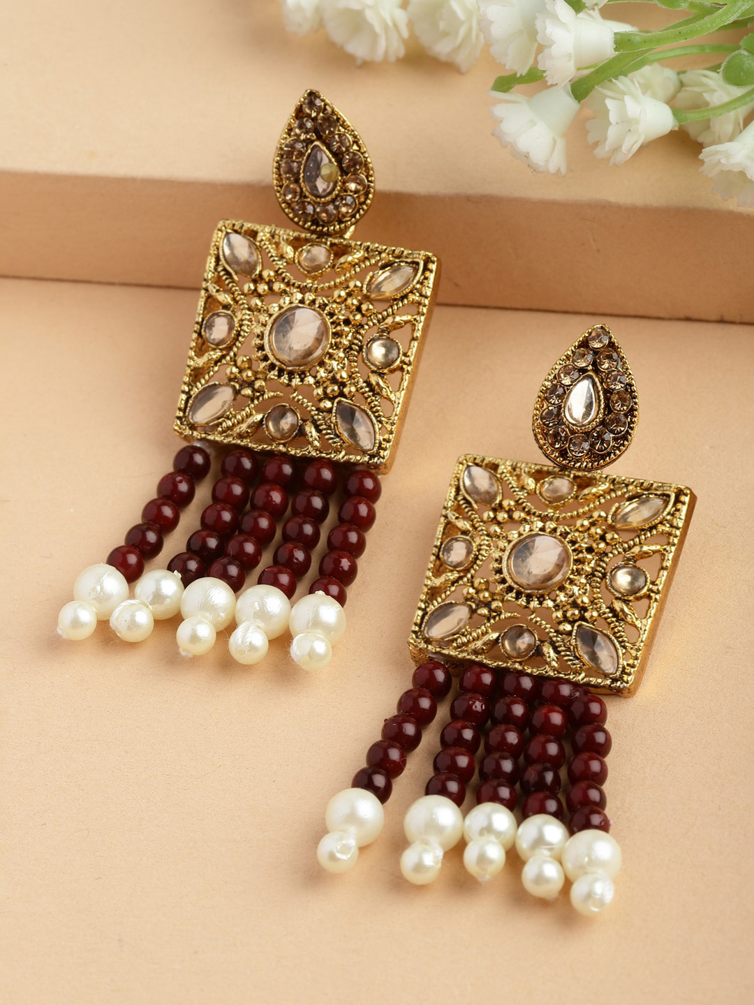 

Shining Diva Gold-Plated Classic Drop Earrings, Brown