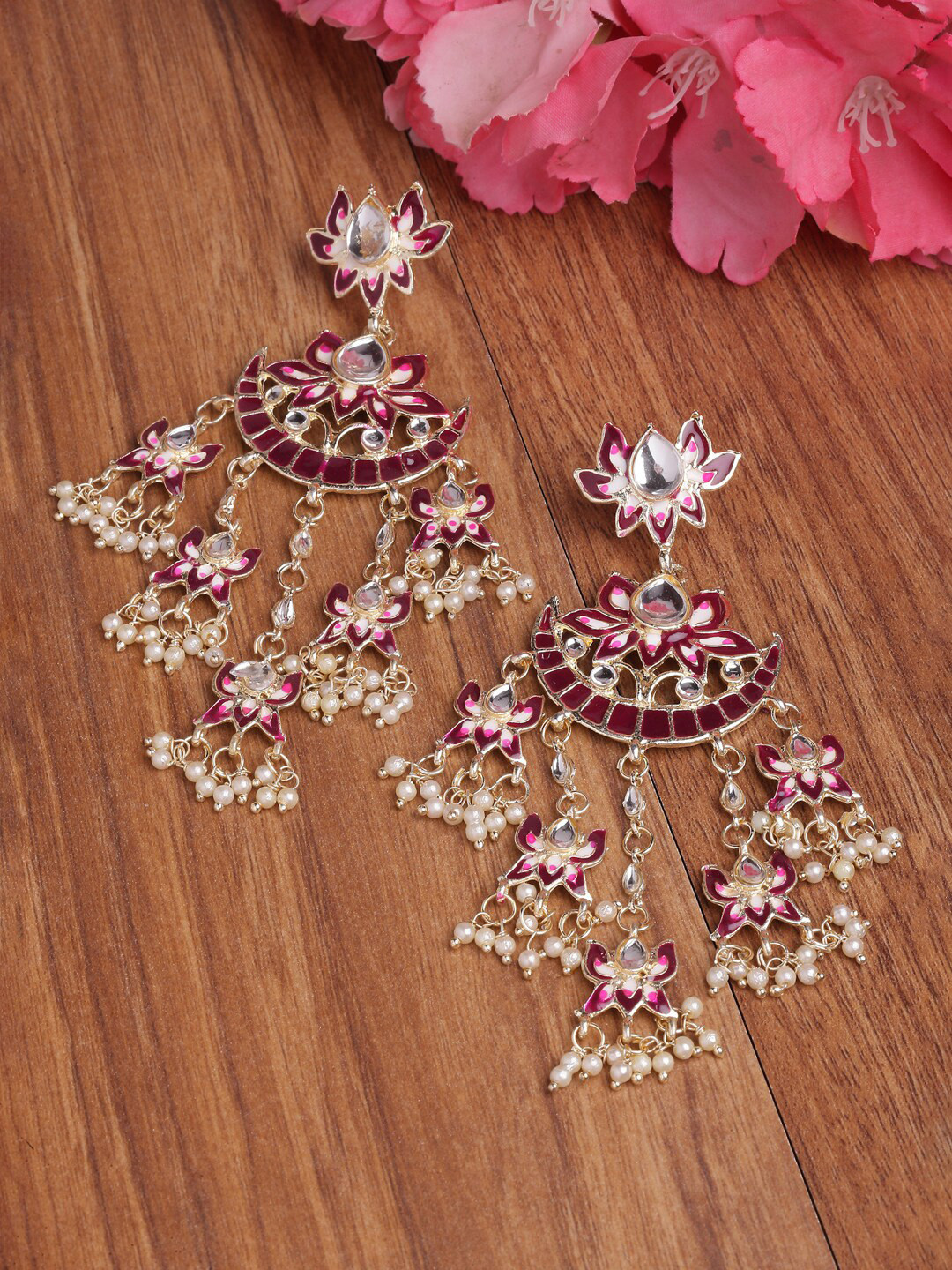 

Shining Diva Gold-Plated Classic Chandbalis Earrings, Maroon