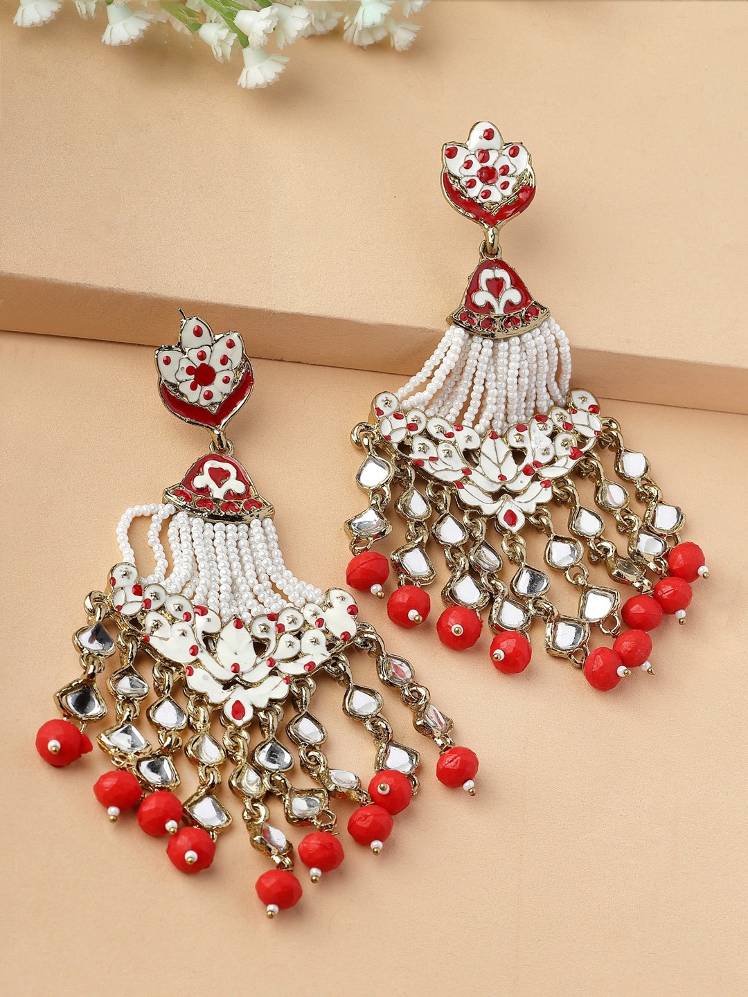 

Shining Diva Women Gold-Plated Classic Drop Earrings, Red