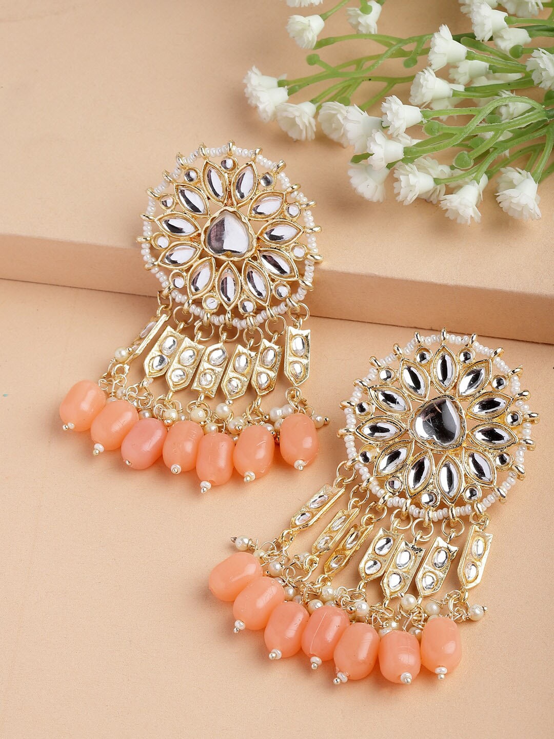 

Shining Diva Gold-Plated Classic Drop Earrings, Peach