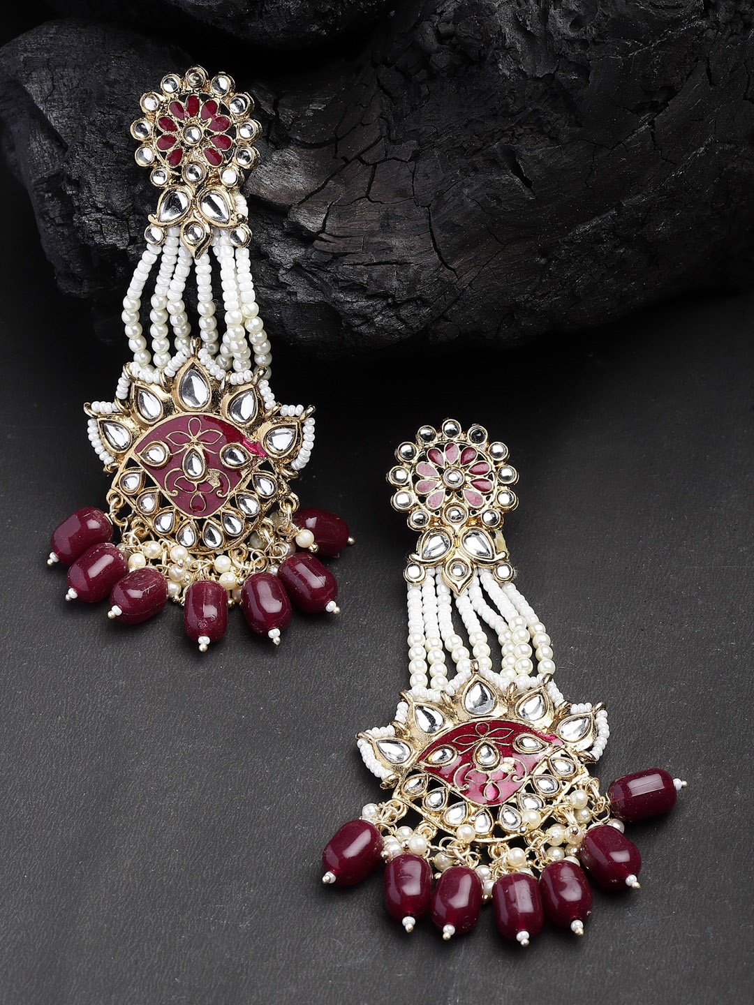 

Shining Diva Gold-Plated Beaded Classic Drop Earrings, Maroon