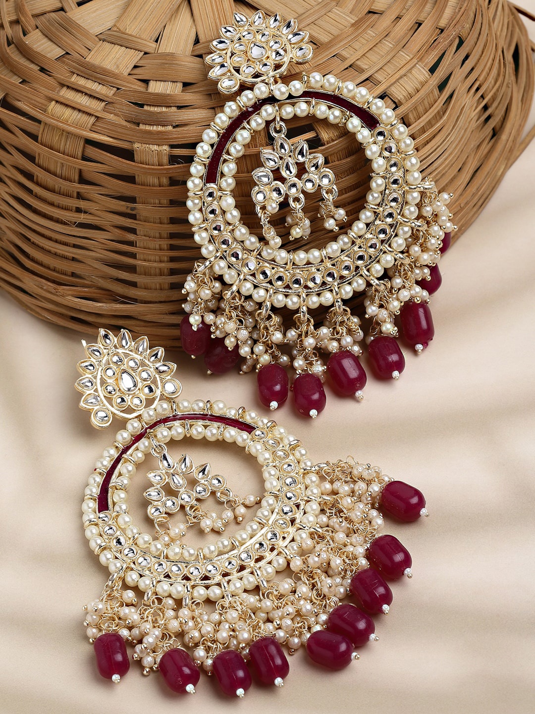 

Shining Diva Gold-Plated Classic Chandbalis Earrings, Maroon