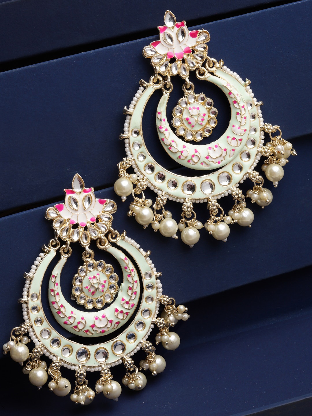 

Shining Diva Gold-Plated Pearls Classic Chandbalis Earrings, Pink
