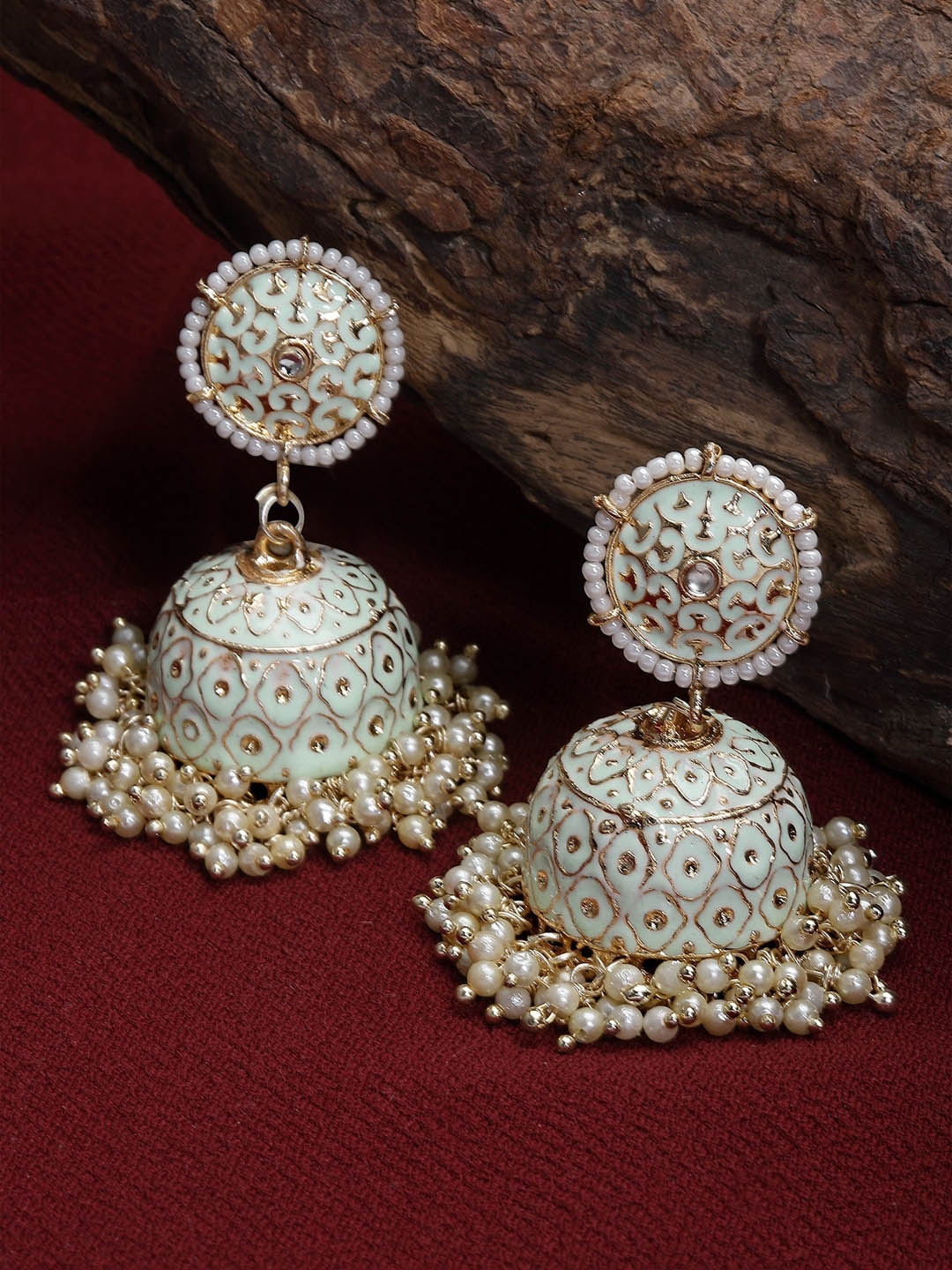

Shining Diva Gold Plated Classic Jhumkas Earrings, Sea green