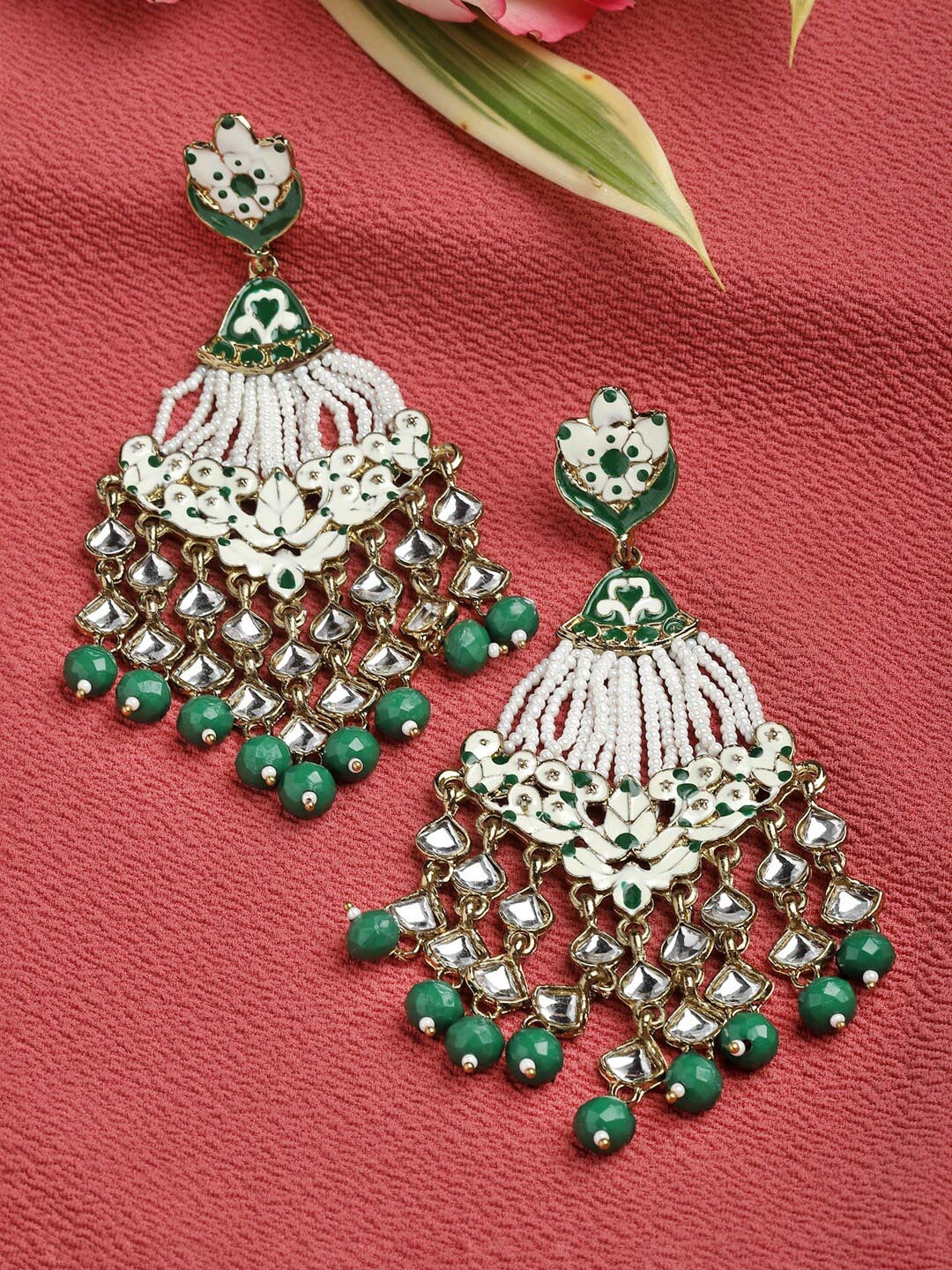 

Shining Diva Gold-Plated Classic Drop Earrings, Green