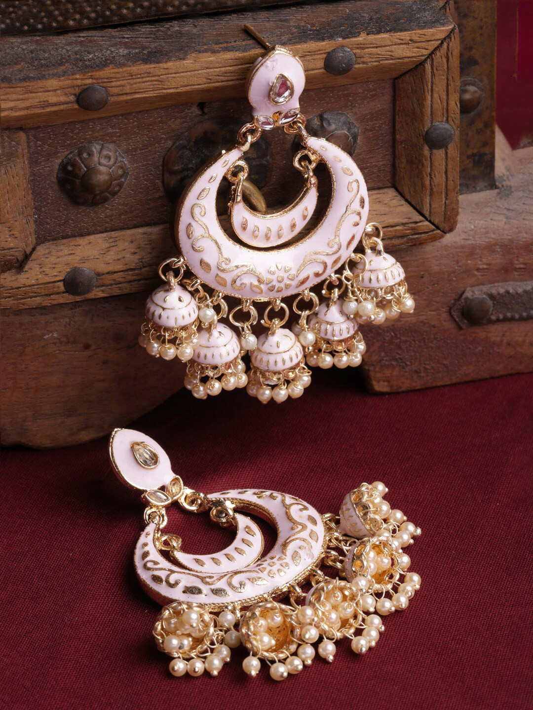 

Shining Diva Gold-Plated Classic Chandbalis Earrings, Pink