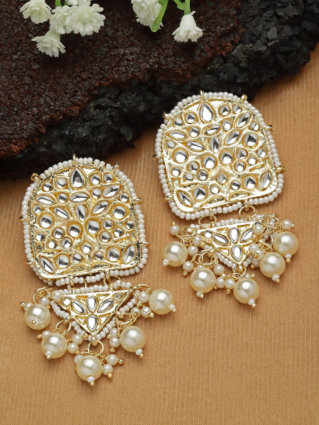

Shining Diva Gold-Plated Classic Drop Earrings, White