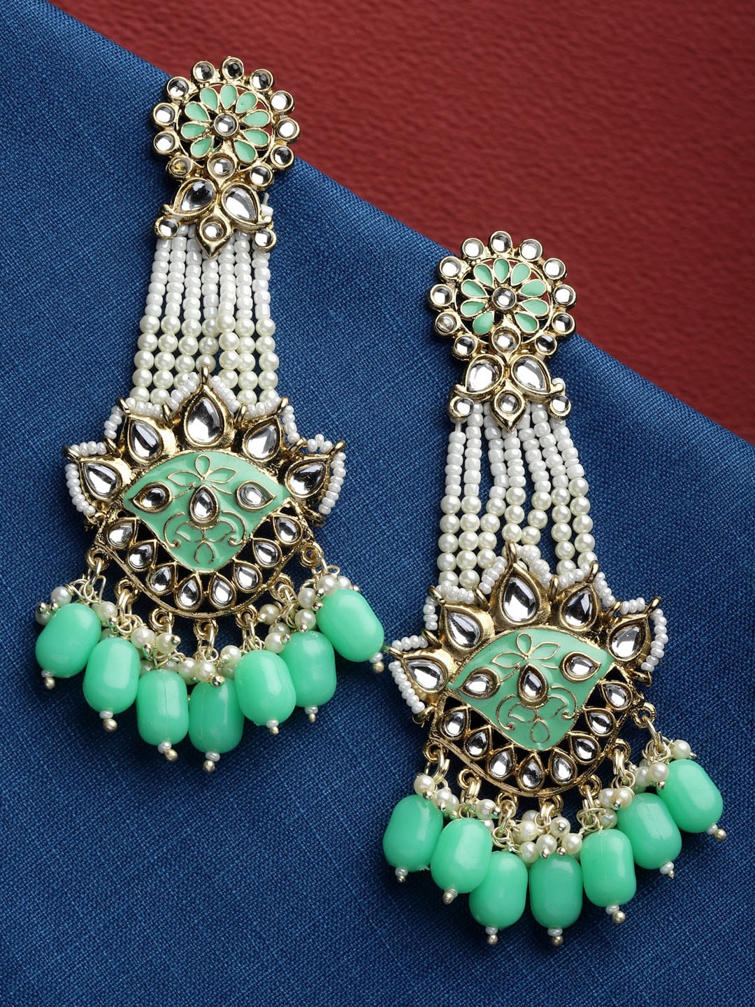 

Shining Diva Gold-Plated Classic Drop Earrings, Green