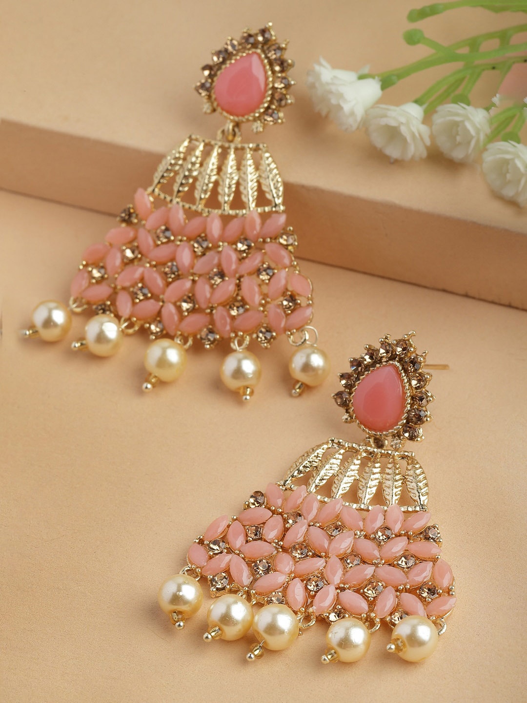 

Shining Diva Gold-Plated Classic Drop Earrings, Pink