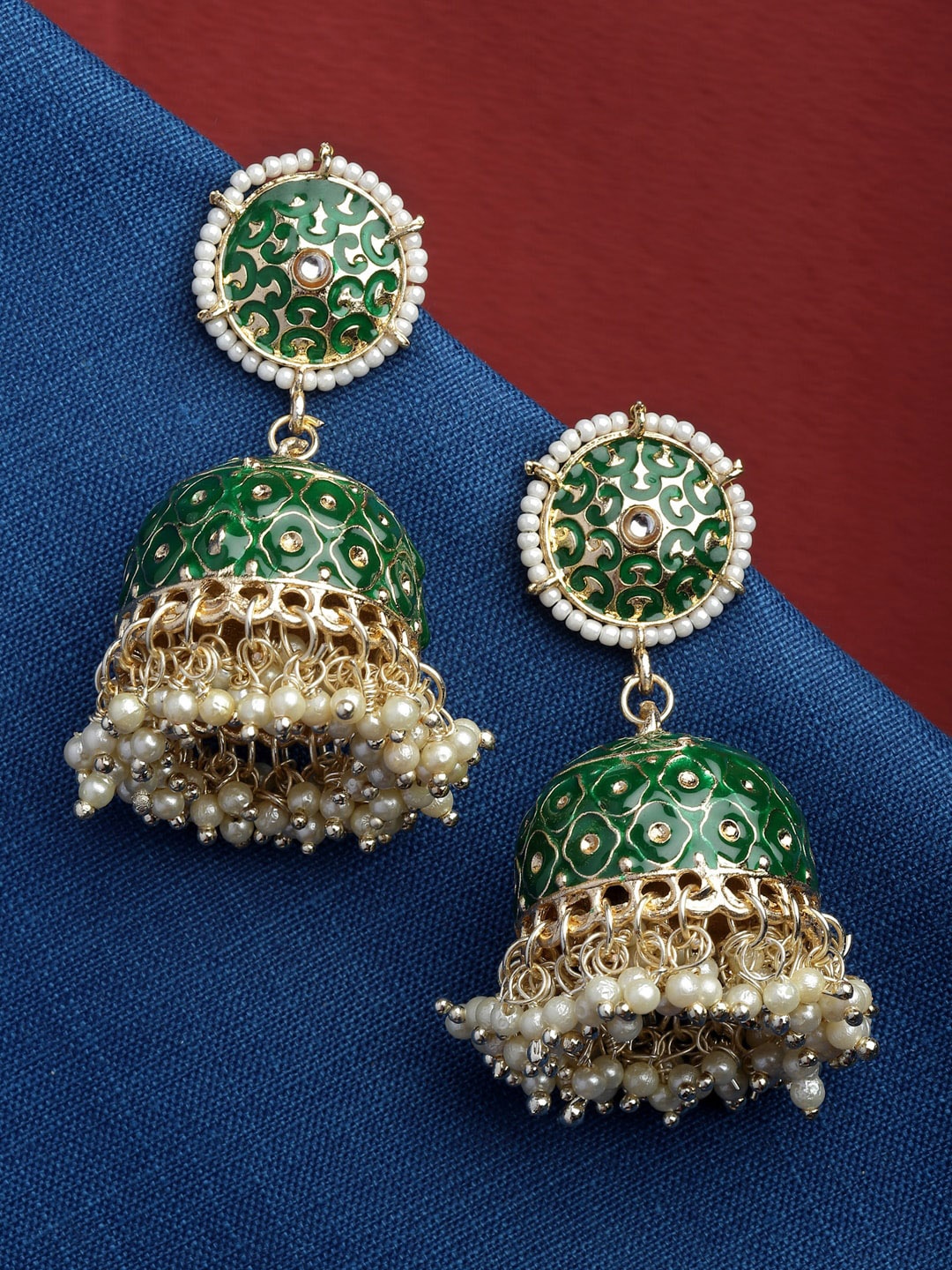 

Shining Diva Women Gold-Plated Classic Jhumkas Earrings, Green