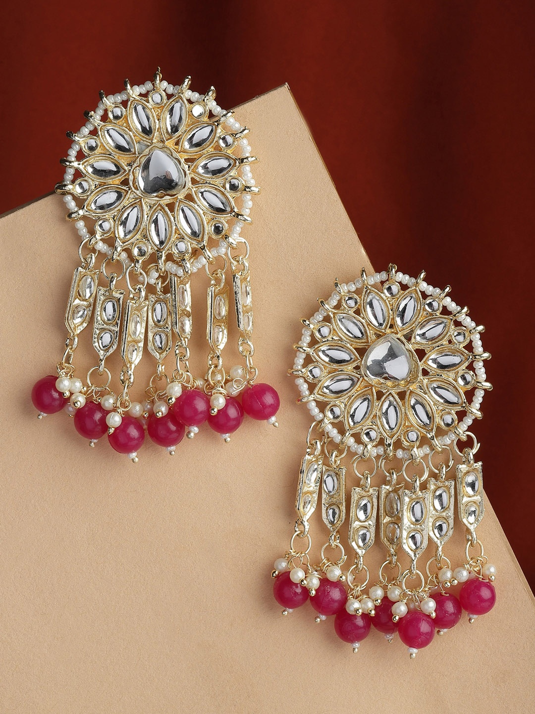 

Shining Diva Gold-Plated Classic Drop Earrings, Pink