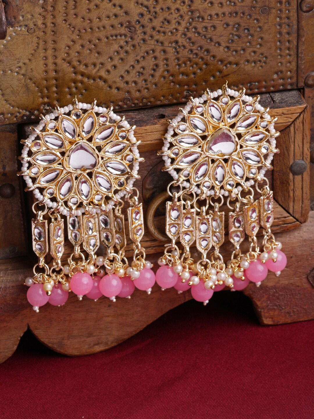 

Shining Diva Gold-Plated Classic Drop Earrings, Pink