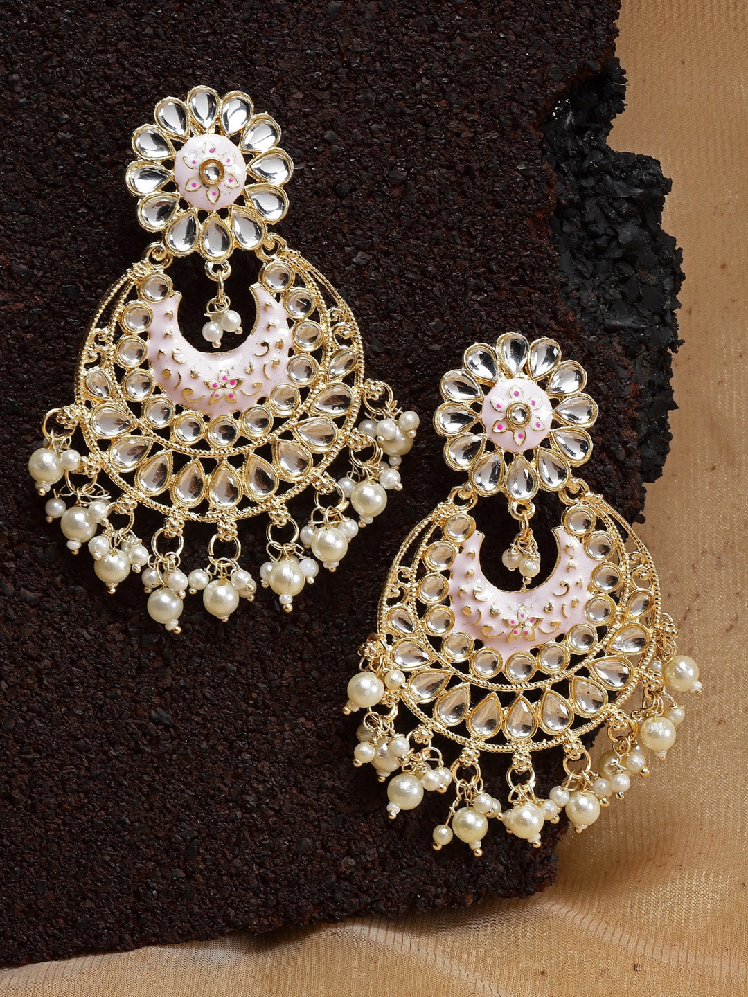 

Shining Diva Gold-Plated Classic Chandbalis Earrings, Pink