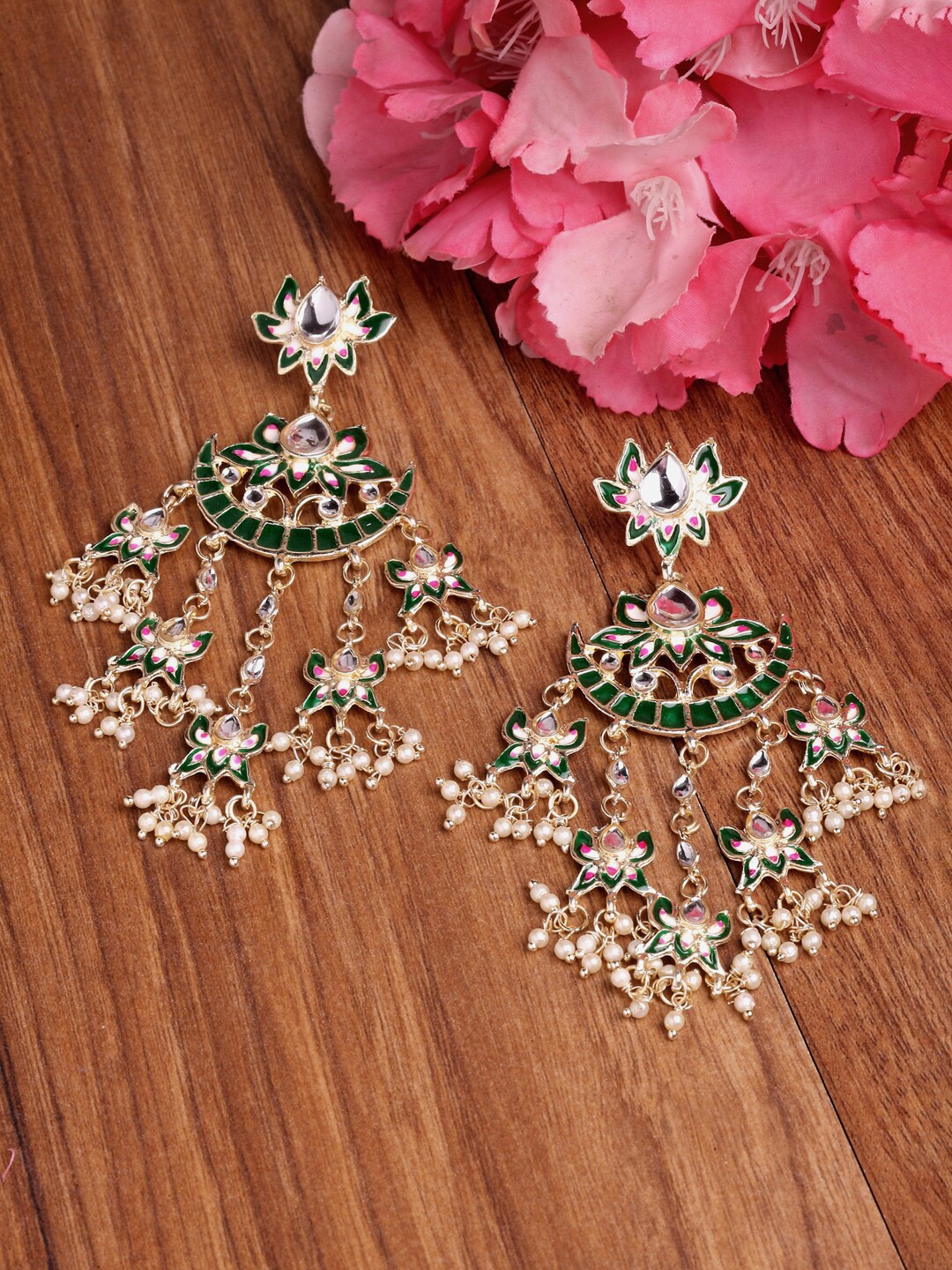 

Shining Diva Gold-Plated Classic Drop Earrings, Green