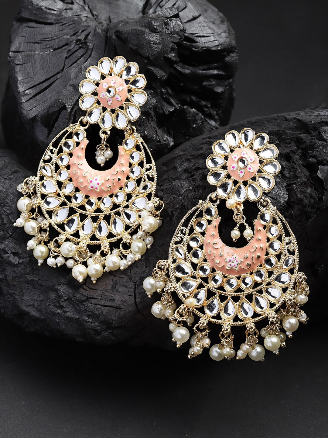 

Shining Diva Gold-Plated Classic Chandbalis Earrings, Peach