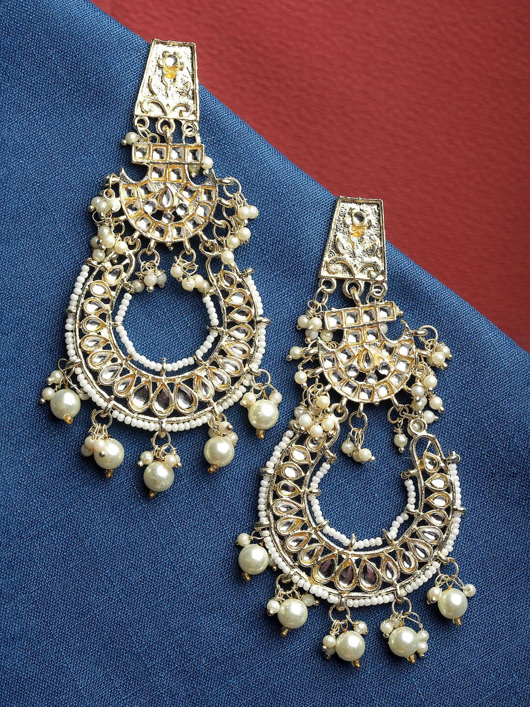 

Shining Diva Gold-Plated Classic Chandbalis Earrings, White