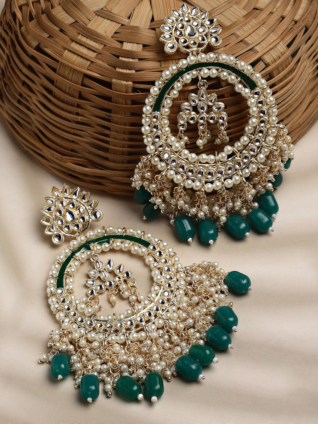 

Shining Diva Women Gold-Plated Classic Chandbalis Earrings, Green
