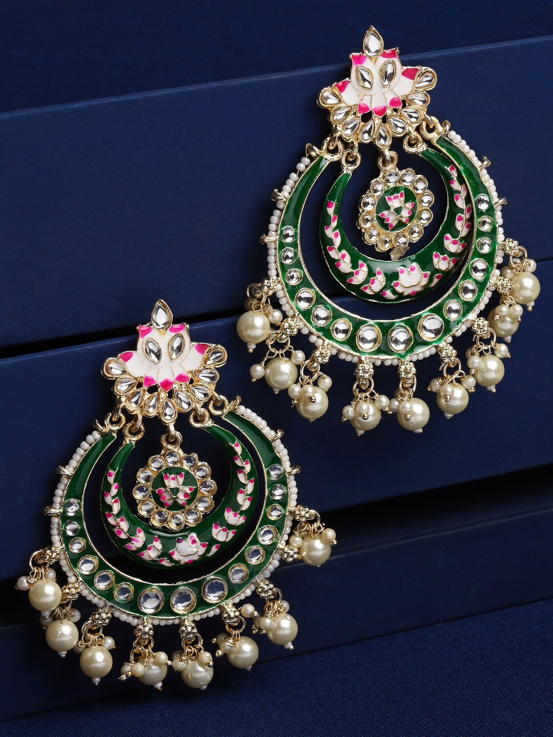 

Shining Diva Gold-Plated Classic Chandbalis Earrings, Green