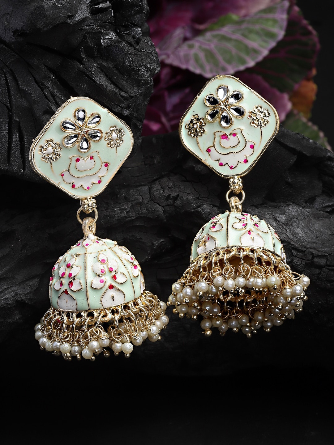 

Shining Diva Gold Plated Classic Jhumkas Earrings, Green