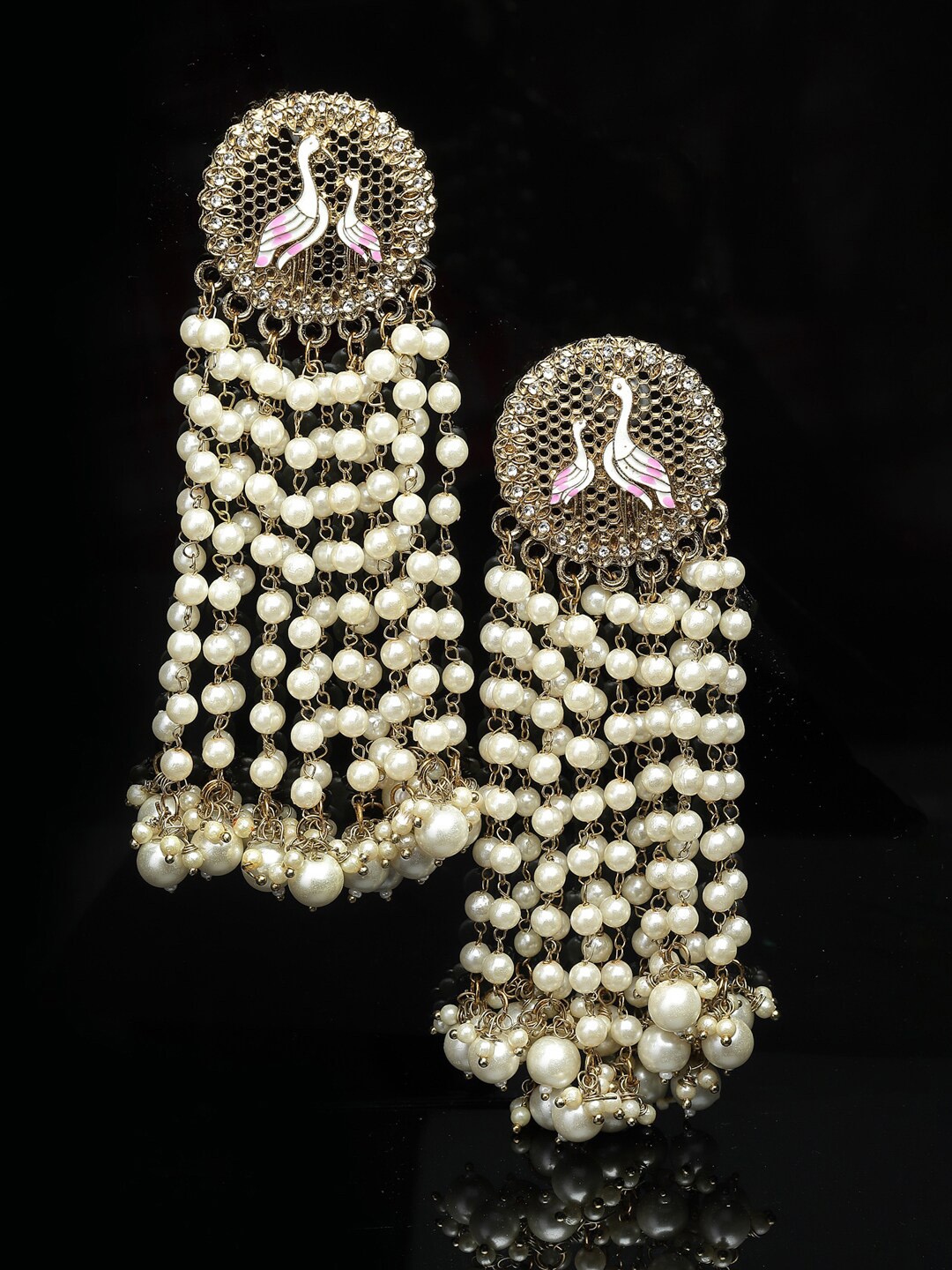 

Shining Diva Gold-Plated Classic Beaded Drop Earrings, White