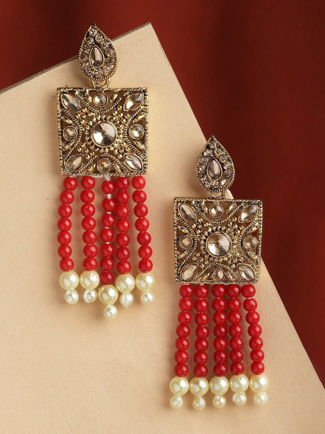 

Shining Diva Women Gold-Plated Classic Drop Earrings, Red