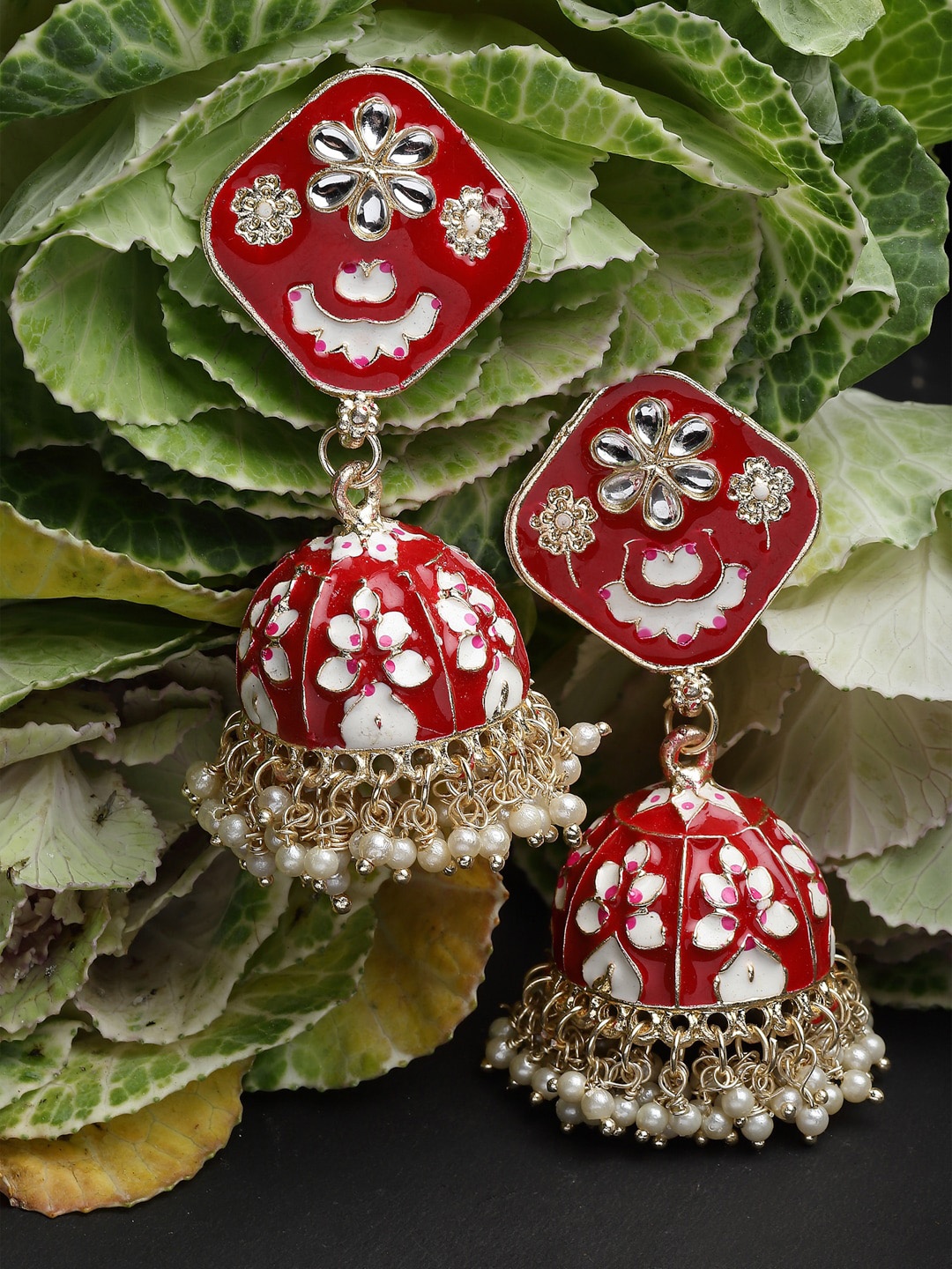 

Shining Diva Gold-Plated Classic Jhumkas Earrings, Red