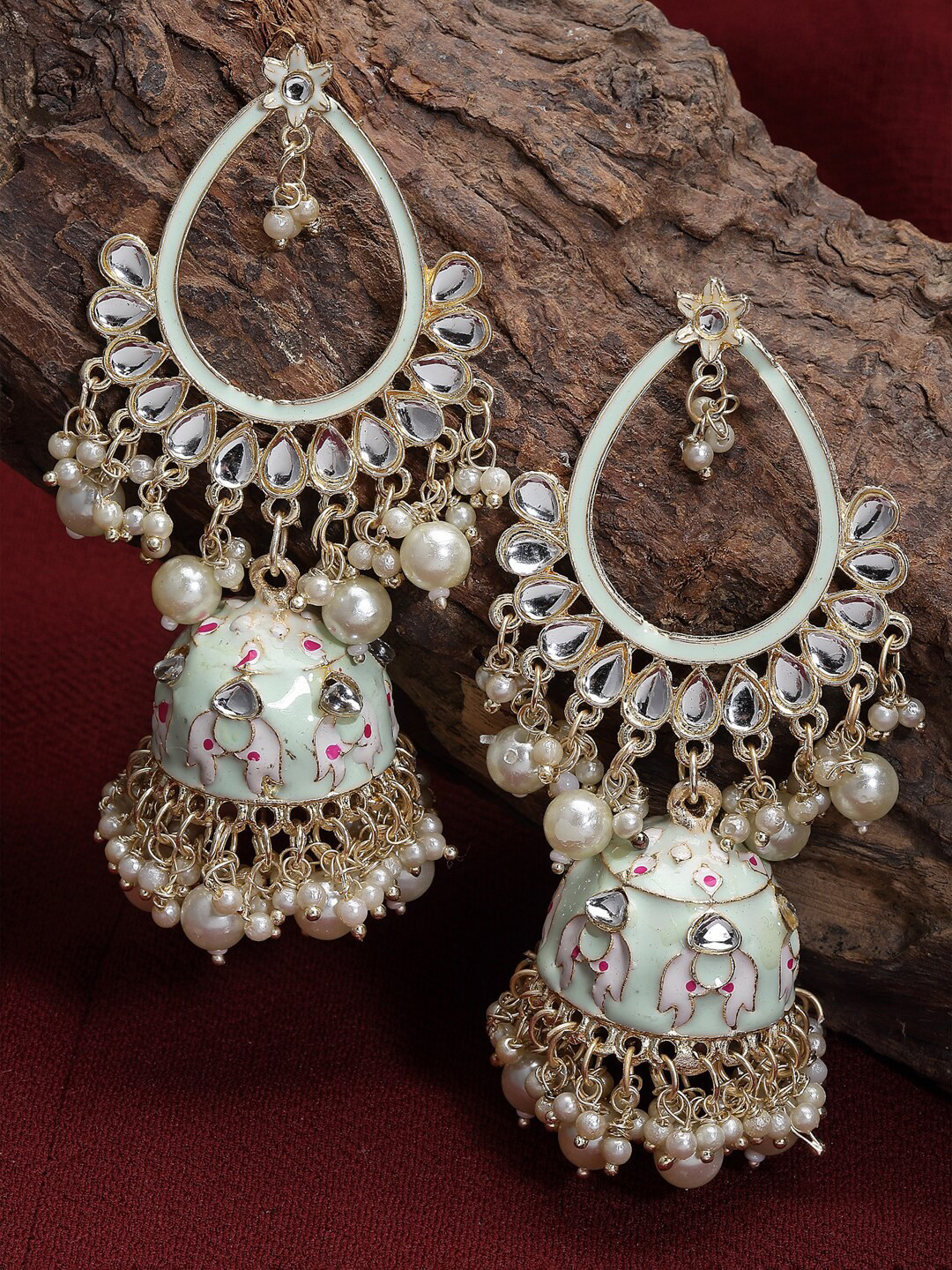 

Shining Diva Gold-Plated Classic Jhumkas Earrings, Sea green